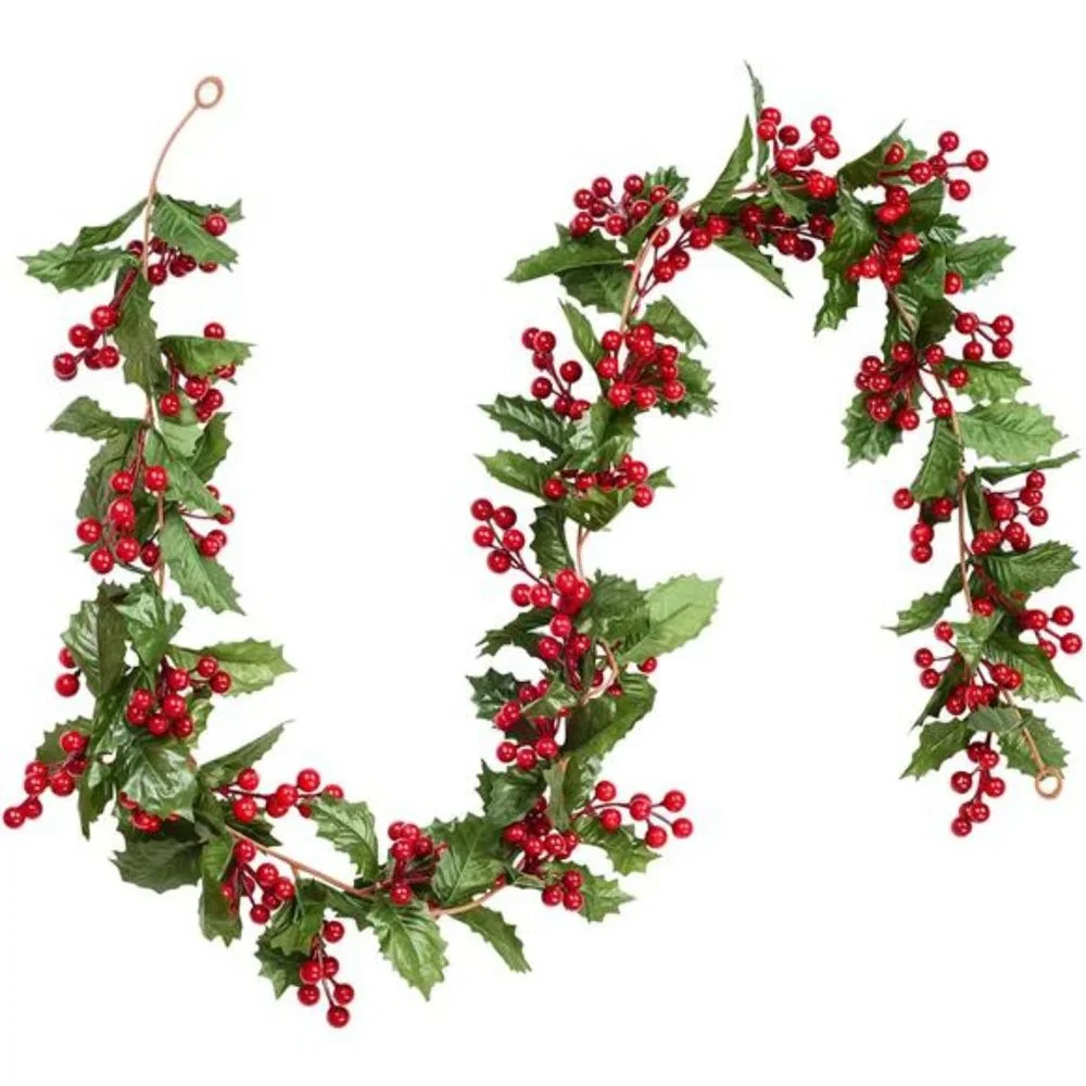 6FT Red Berry Christmas Garland, Flexible Artificial for Indoor Outdoor Home